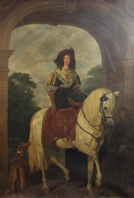 After John Everett Millais (1829-1896) and Edwin Henry Landseer (1802-1873) Effie Millais posing as Nell Gwynne, 51.5 x 38in., unframed